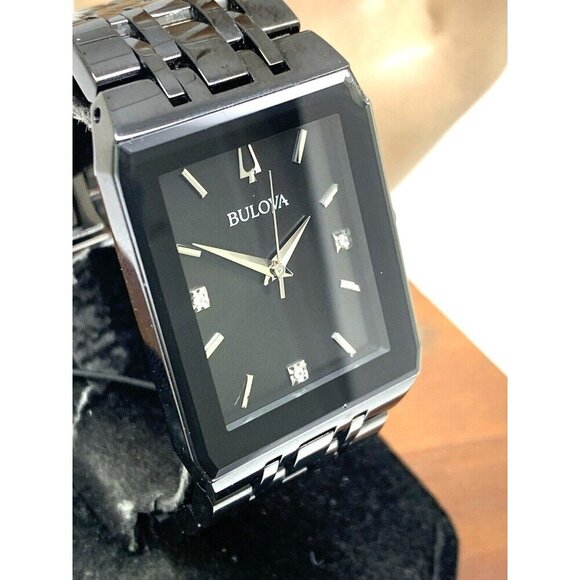 Bulova Men's Watch 98D164 Quartz Diamond Black Dial Steel Quartz CHIPPED CRYSTAL - Picture 1 of 15